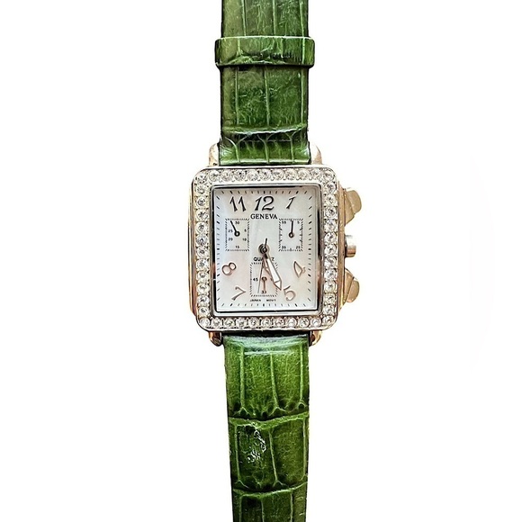 GENEVA • Green Quartz Genuine Leather Watch - Picture 4 of 4